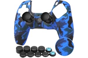 Benazcap Silicone Skin Accessories for PS5 DualSense Controller, PS5 Controller Skin x 1, with Thumb Grip x 10,Camouflage Blue