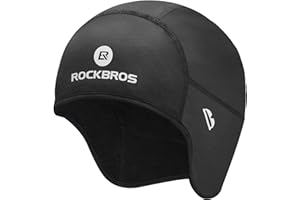 ROCKBROS Czapka Rowerowa, Czapka na Kask, Zimowa, Wiatroszczelna, z Otworami na Okulary, Ciepła Czapka na Rower na Świeżym Powietrzu, Jazdy na Rowerze, Jazdy na Nartach, Biegania, Unisex, Czarna Szara