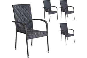 ‎WHOLESALER GMBH LC Garden »Lübeck« 4er Set Stapelstühle schwarz Bistrostuhl Gartenstuhl Armlehnstuhl Stapelstuhl Balkonstuhl stapelbar & platzsparend