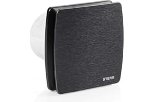 STERR - Ventilatore da bagno, 100 mm, con timer, colore nero, silenzioso, moderno, 100 mm