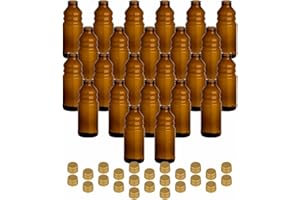 gouveo Juego de 24 botellas Rical de 250 ml con seguro de originalidad y boquilla dorada, botella de cristal marrón de 0,25 l con tapón de rosca, botella vacía de cristal marrón para aceites de cocina