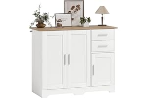 HOMCOM Credenza Cucina, Mobile Cucina con 2 Cassetti e 2 Armadietti, Credenza Buffet con Ripiani Regolabili, 3 Ante, Stile Moderno, per Soggiorno, Sala da Pranzo, 100x40x78 cm, Bianco e Color Legno