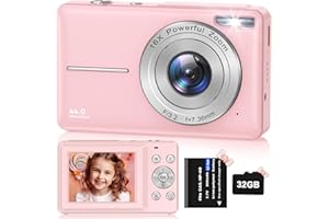 VAHOIALD Cámara de Fotos con Tarjeta SD de 32 GB, Cámara Digital HD 1080P 44MP, Camara Fotos Digital, Recargable Camara Digital con Zoom 16X, Camara Digitales Compacta para Niño, Adulto, Adolescentes(Rosa)