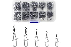 Vueinrg 210 Stück Angel Wirbel Set Angelwirbel 2# 4# 5# 6# 8# Karabinerwirbel Angeln Lock Snaps Barrel Swivel Kugellagerwirbel Edelstahl Spinnwirbel Wirbelsortiment mit Kunststoff-Box