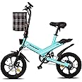 Bodywel T16 Folding Electric Bike, 16" Portable E-bike, City EBike with LED Display & Pedal Assist, Electric Bicycle with 36V/10.4Ah Battery, Dual Disc Brakes & Front Suspension, Unisex Adult