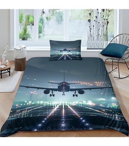Housse De Couette Avions 3D Garçon - Parure De Lit Thème Aviation King 220x240cm Avec Fermeture Éclair Et 2 Taies D'Oreiller En Microfibre