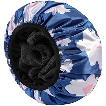 Duschhaube Damen Doppellagig – Wasserdicht, Blumenmuster Nordic Pink, Wiederverwendbar