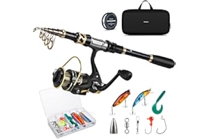 Gonex Canna da Pesca e Mulinello Combo Set di Canne Telescopica con Lenza, Kit di Esche da Pesca e Borsa per Il Trasporto