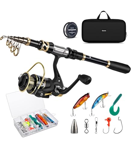 Portable Fishing Rod, Telescopic with Foldable Ergonomic Handle - Travel Fishing Rod for Travel