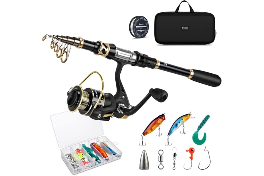 Gonex Telescopic Fishing Rod and Spinning Reel Combo Set with Fishing Line, Fishing Lures Kit & Accessories and Carrier Bag for Saltwater Freshwater