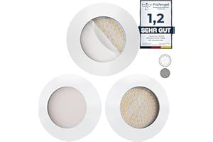 ‎SCANDINAVIAN HOME LYSEA Scandinavian home 3er Set LED Einbaustrahler 230V 4,5W Warmweiß 60mm - 70mm I Badezimmer geeignet I CRI 90 500lm 3000K 68mm I Weiß-Matt mit Milchglas I LED Spot Deckeneinbauleuchte flach