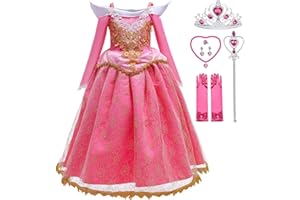 Snyemio Fille Déguisement de Princesse Aurore Robe de La Belle au Bois Dormant Anniversaire Fête Noël Partie Halloween Carnaval Cosplay Costume