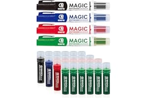 ESENG® Magic WM-218 Marcador para pizarra blanca y cartucho de tinta WM-218T, Paquete incl. marcador (1X4 colores) y cartucho de tinta (1X6 negro+1X6 azul+1X6 rojo+1X6 verde)