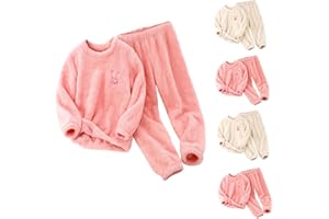 XINYUNZU Mädchen Thermo Kleidung Set Fleece Schlafanzug Kinder Pyjama Set Thermohose und Thermoshirt Hausanzug 2 Teiler Casual Outfit Herbst Winter Kuschel Bekleidungssets für 1-2 Jahre Alt