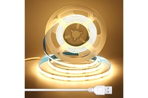BERIXDEEP 2m COB LED Strip with 1.5m USB Cable, 8mm Wide, CRI 92+, 5V Warm White LED Strip Lights for TV Backlight, Headboard, Under Cabinet, Self Adhesive LED Tape for Add Lighting, 3000K