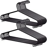 KEPLIN 25 Pack Adult Coat Hangers Black Colour Strong Plastic Clothes with Suit Trouser Bar and Lips (37.5cm Wide)