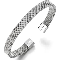 Bracelet Homme/Femme En Maille Câble Acier Inoxydable - Réglable 17-20 Cm - Finition Satin, Poli Ou Coloré