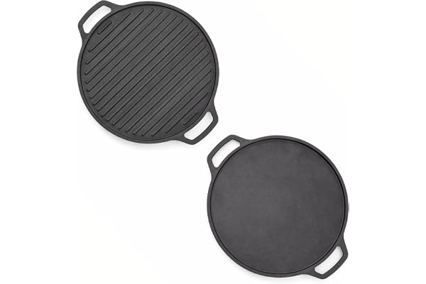 MULTIMART ENTERPRISE Cast Iron Dosa Tawa 2-in-1 Reversible Grill Pan Pre-Seasoned Heavy Iron Tawa for Roti, Paratha, Paneer Double Sided Cookware (30 cm)