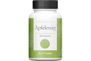 Phytochem Apfelessig 180 Kapseln, hochdosiert mit 500 mg Apfelessig Pulver pro Kapsel, vegan und ohne Zusatzstoffe, laborgeprüft, 3 Monate Vorrat