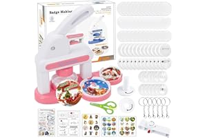 SOLACESHINE Button Maker Badge Machine 55/35mm, DIY Button Press Kit with Circle Cutter, 36pcs Plastic Button Parts & Stickers, Pin Badge Making Kit for Kids, Party, Gifts (Pink)