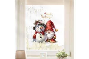 Cokshy Vetrofanie Natalizie per Finestre, Natale Adesivo Finestra Decorazione, Adesivi Adesivi Vetro Natalizi Decorazioni Natalizie in PVC Autoadesive per Camera da Letto, Bagno, Frigorifero - E