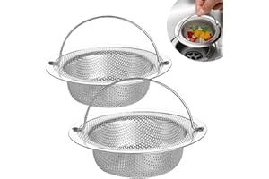 TRLREQ 2 Pack Sink Strainer Stainless Steel Kitchen Sink Strainer Upgraded Diameter 11cm x Depth 3cm Kitchen Sink Drain Strainer with Lift-up Handle,Rust Free,Heavy Duty,Anti Clogging