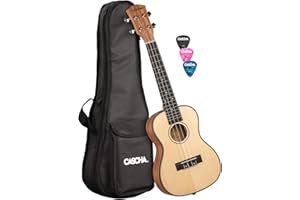 CASCHA Konzert Ukulele, Massive Fichtendecke, Solid Top, Hawaii Gitarre Set mit Aquila-Saiten, Zubehör, Tasche und 3 Plektren