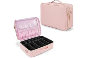 Joligrace Large PU Leather Professional Makeup Bag with Removable Back Strap Cosmetic Case Beauty Box Hairdressing Tools Organiser Storage Box, Pink