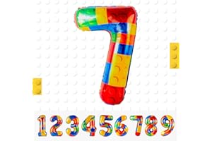MACLUNAR Palloncini Numero 7 di Blocco da Costruzione,Palloncino Compleanno Numero 7, 101 CM Palloncino Numero 9 Foil Gigante,Decorazioni Feste di Compleanno Palloncino,Vola con l'Elio