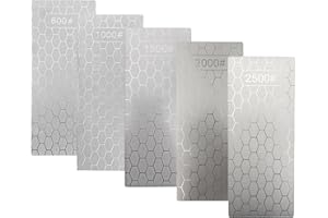 YUEJIZHE 5 Pieces Knife Sharpening Stones, 600/1000/1500/2000/2500 Fine Grain Diamond Sharpening Set Plates for Sharpening Scissors, Knives, Chisels, Tools and Pulling