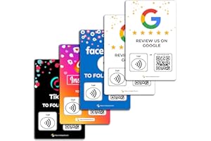 One Tap Only Google Review Tap-Karten + Folgen Sie uns auf Instagram, Facebook und TikTok Tap-Karten (5er-Pack) – Tippen Sie für sofortige Bewertungen und Follower – alle Telefone kompatibel –