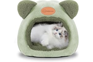 SUQURTOM Cat Cave Bed Igloo, Small Cat Tent Bed House, Foldable Comfortable Pet Cat Bed, Warm and Comfortable Cats Sleeping Cave House for Cats, Kittens, Indoor(Green, 36x36x36cm)