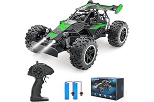 ACAMMZAR Voiture Télécommandée Tout Terrain, 1:18 20+KM/H Monster RC Truck avec Phare, Deux Batteries, Off-Road RC Voiture pour Enfants et Adultes, Vert