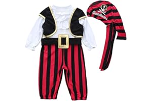 FANCYINN bébé garçons Halloween Pirate Costume à Manches Longues Barboteuse Combinaison avec Chapeau Ceinture et Gilet 4 pièces Ensemble