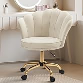 Aivermeil Modern Velvet Dressing Table Chair with Floral Back, Adjustable Height and 360&deg; Swivel, Desk Chair and Makeup Chair