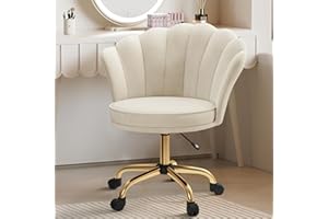Aivermeil Office Chair, Vanity Swivel Chair, Petal Backrest,Adjustable Height, for Home Office, Study, Bedroom,120kg Load Capacity Beige