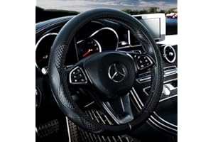 MENIFOMORY Black Leather Car Steering Wheel Cover Cowhide Wheel Cover Genuine Leather Suv Steering Wheel Covers Universal 15inch Fit Car/Auto/Suv (A-Black-M)