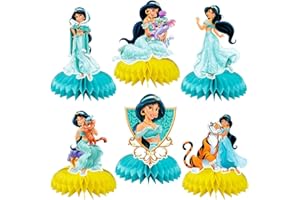 IQEPXTGO Princess Jasmine Party Honeycomb Decoration Prinzessin Jasmine Geburtstag Deko Prinzessin Bienenwaben Mittelstücke Tischdekoration Cake Topper Waben Party Dekoration Supplies