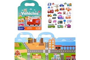 ASTARON Verkehr Stickerbuch für Kleinkinder, Wiederverwendbare Stickerbücher, Flugzeugaktivitäten, Reisespielzeug, Geburtstag Weihnachten Geschenk für Kinder