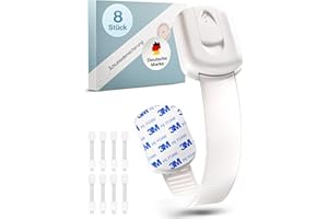 ADLERSFELD 8X Kindersicherung Schrank - (Mit 3M Kleber) Schranksicherung Baby - Längenverstellbar - Schubladensicherung Baby für Schränke, Kühlschrank, Tür - Kindersicherung Schubladen Kinder Weiß