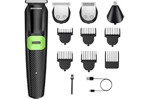BarberBoss Kit per la cura della barba All-in-One per uomo: tagliacapelli, tagliacapelli per naso e orecchie, Toelettatore senza fili, cura del viso, ricaricabile tramite USB, impermeabile