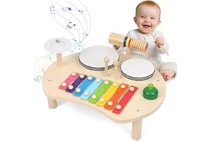 Apritsce Kinder Trommel Set, Musik Kinderspielzeug Aus Holz, Musikinstrumente Baby Set mit Xylophon, Montessori Schlagzeug Spielzeug ab 1 2 3 Jahr, für Ostern Weihnacht Geschenk