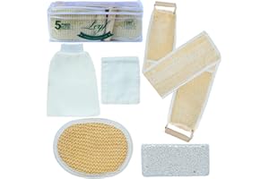 LEYF Set bagno peeling e pulizia corpo 5 in 1/100% naturale e di alta qualità/Spugna di Luffa, Pietra Pomice, Guanto Esfoliante Viso e Corpo, Cintura Esfoliante Scrubber Corpo/Hammam-Kese
