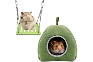 DKDDSSS Legowisko dla świnki morskiej, jaskinia, przytulny domek dla chomika, pluszowe legowisko do jaskini dla małych zwierząt, szczurów, małe klatki dla zwierząt domowych, akcesoria ze zdejmowaną podkładką, szynszyla, szybowiec cukrowy, wiewiórka, jaskinia myszoskokołka, zielona