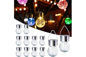 GIGALUMI Lot de 12 lampes solaires d'extérieur à suspendre pour décoration de Noël, lampes solaires en verre craquelé, étanches pour jardin, cour, clôture, arbre (changement de couleur)