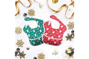 Little Dimsum Christmas Baby Bib Feeding Bibs Waterproof Drool Bib Coverall 2 PCS Set Adjustable Closure for Babies Toddlers with Large Pocket (6-36 Months)
