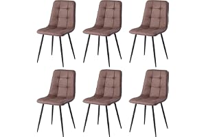BenyLed Set med 6 matsalsstolar i läder, vadderade köksstolar i modern retrostil med robusta metallben