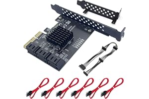 Xdingjiala PCIe SATA Card 6 Ports 4X - 6 Gbps SATA 3.0 PCI Expansion Card, PCIe to SATA Controller Card Non-Raid with 6 SATA Cables & Low Profile Bracket - ASM1166 Chip