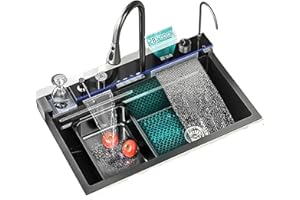 RUMO RELIABLE & MODERN RUMO Waterfall Kitchen Sink Black with Piano Buttons LED Digital Display Nano Multifunctional Workstation