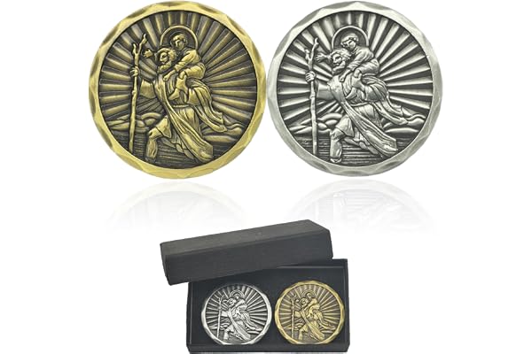 YUJUE Médaillon Saint Christophe pour Voiture - Adhésif & Aimanté -2 pièces - Saint Patron des Voyageurs, pour conducteurs et Voyageurs